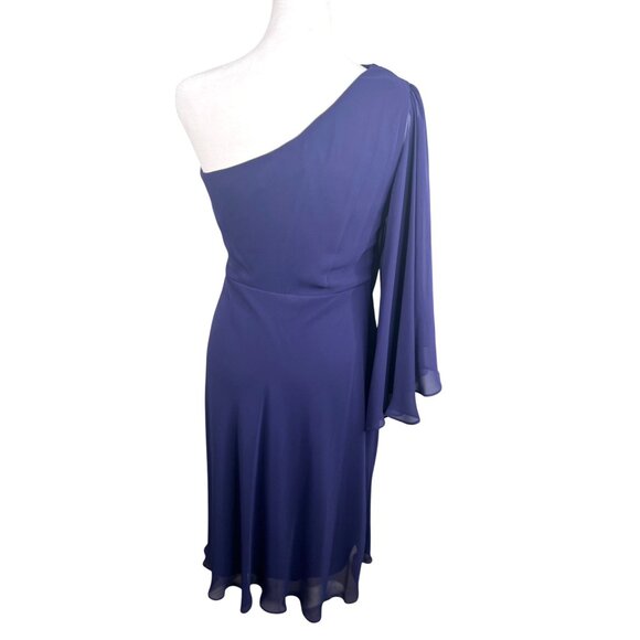 Evan-Picone One-Shoulder Mystic Purple Chiffon Dress W/ Beaded Waist Size 4 - Picture 2 of 14